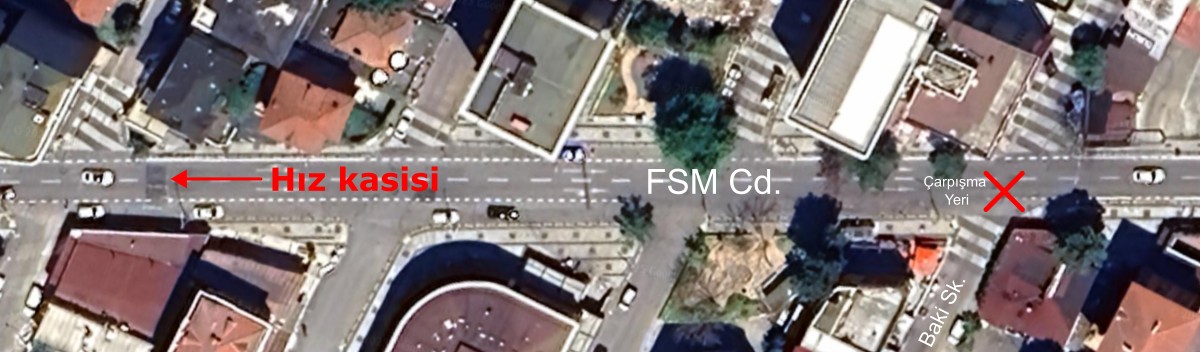 Satellite image showing the location of the speed bump relative to the accident site